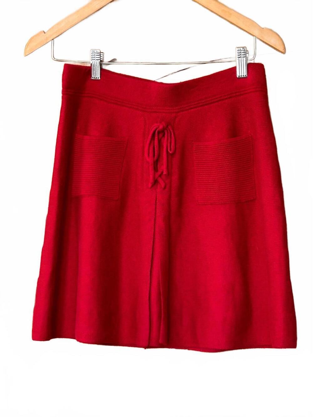 Candie's Red Sweater Knit Mini Skirt Front Pockets & Drawstring - Size Small